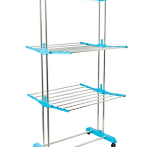 iDYa Stainless Steel Double Pole 3 Layer Stainless Steel Cloth Drying Stand with Hanger, 42x15x68 cm
